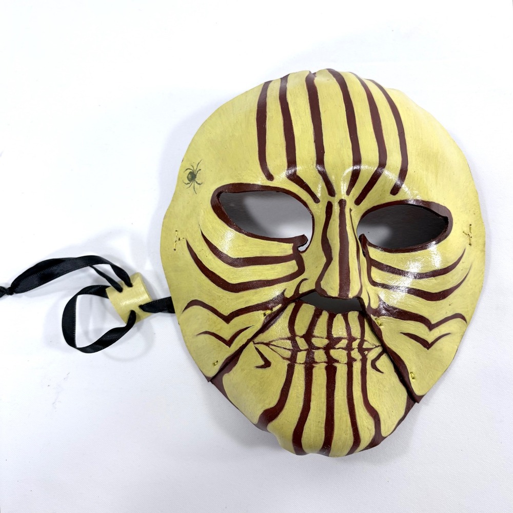 Handmade Leather Mask African‎ Inspired Yellow Brown Wall Decor Wearable Art